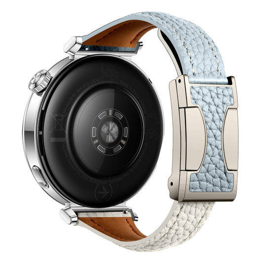 18mm Universal Slim Magnetic Buckle Genuine Leather Watch Band(Blue Beige) by bashfashion