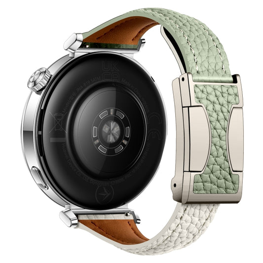 18mm Universal Slim Magnetic Buckle Genuine Leather Watch Band(Green Beige) by bashfashion