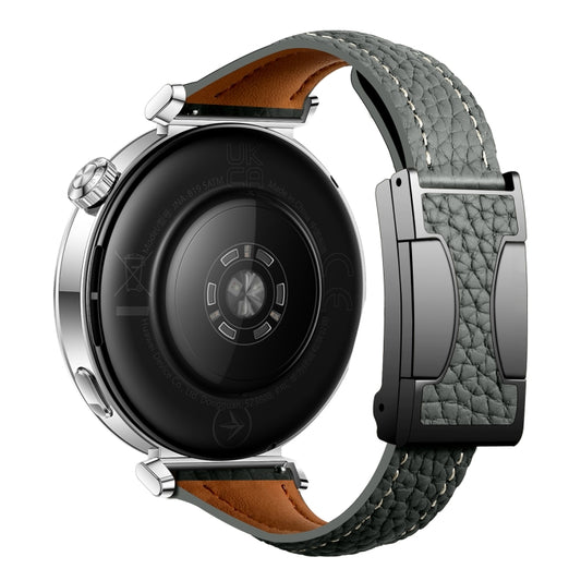 18mm Universal Slim Magnetic Buckle Genuine Leather Watch Band(Dark Green) by bashfashion