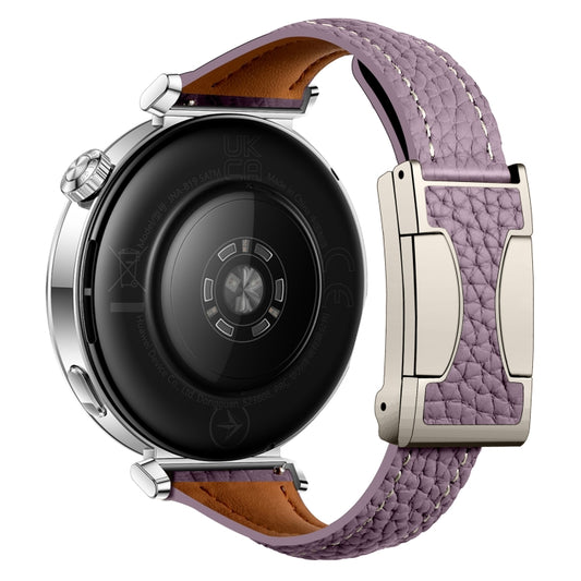 18mm Universal Slim Magnetic Buckle Genuine Leather Watch Band(Purple) by bashfashion