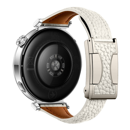 20mm Universal Slim Magnetic Buckle Genuine Leather Watch Band(Beige) by bashfashion