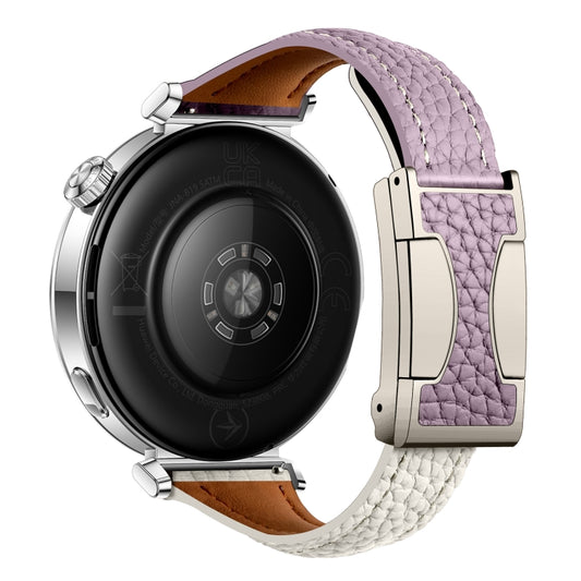 20mm Universal Slim Magnetic Buckle Genuine Leather Watch Band(Purple Beige) by bashfashion