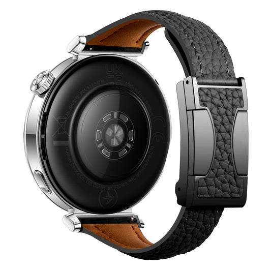 22mm Universal Slim Magnetic Buckle Genuine Leather Watch Band(Black) by bashfashion