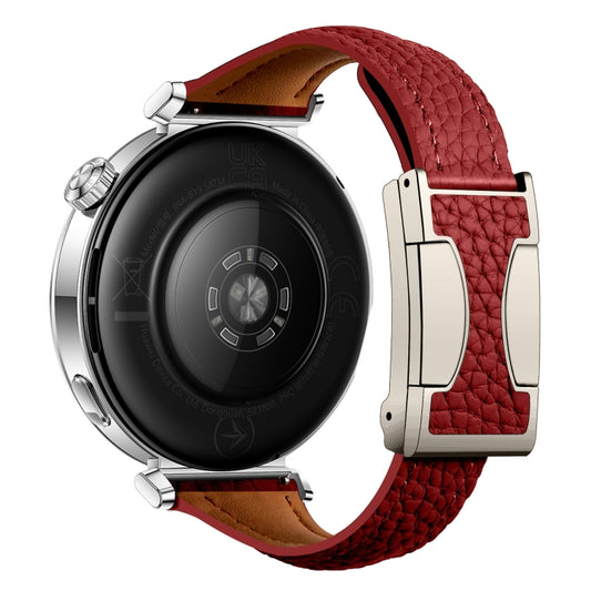 22mm Universal Slim Magnetic Buckle Genuine Leather Watch Band(Red) by bashfashion