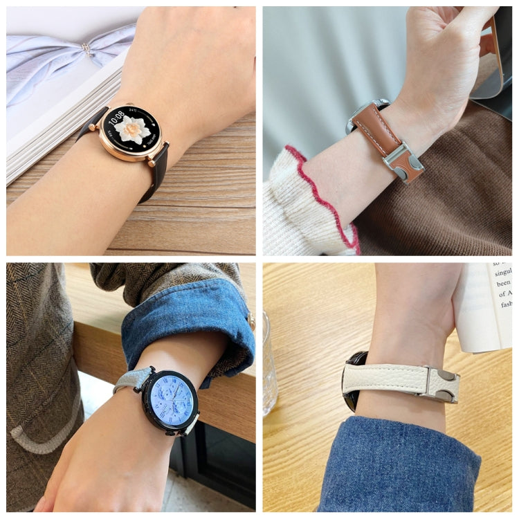 20mm Universal Slim Magnetic Buckle Genuine Leather Watch Band(Green Beige) by bashfashion