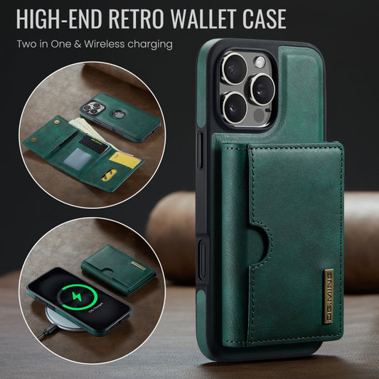 For iPhone 16 Pro Max DG.MING M6 Series RFID Tri-fold Card Bag Removable Leather Phone Case(Green) by DG.MING