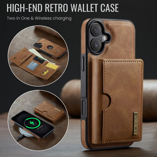 For iPhone 16 Plus DG.MING M6 Series RFID Tri-fold Card Bag Removable Leather Phone Case(Brown) by DG.MING
