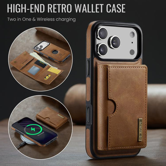 For iPhone 17 Pro Max DG.MING M6 Series RFID Tri-fold Card Bag Removable Leather Phone Case(Brown) by DG.MING