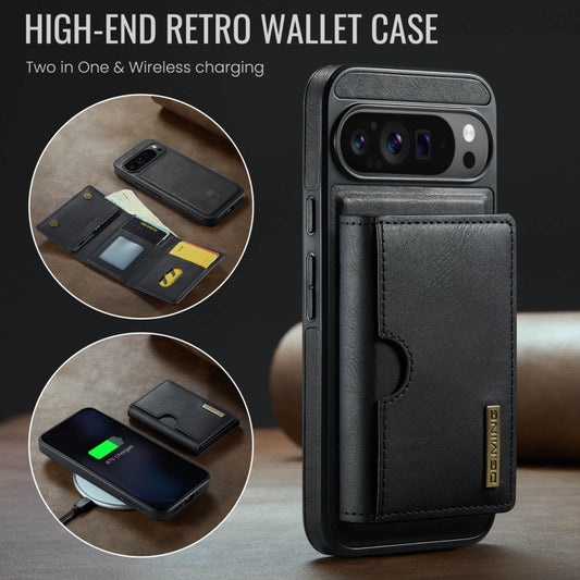 For Google Pixel 9 Pro XL DG.MING M6 Series RFID Tri-fold Card Bag Removable Leather Phone Case(Black) by DG.MING
