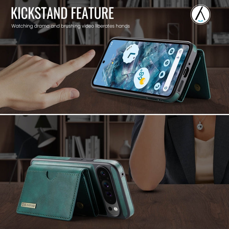 For Google Pixel 9 Pro XL DG.MING M6 Series RFID Tri-fold Card Bag Removable Leather Phone Case(Green) by DG.MING