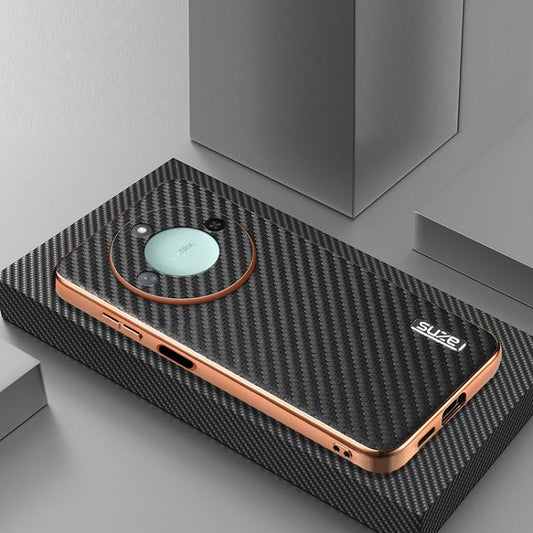 For Honor X60 AZNS Electroplated Edge Carbon Fiber Texture Phone Case(Black) by AZNS