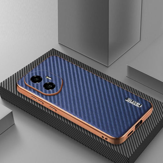 For Honor 300 AZNS Electroplated Edge Carbon Fiber Texture Phone Case(Blue) by AZNS
