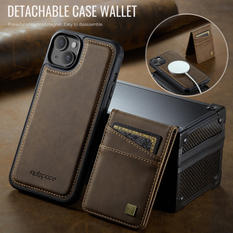 For iPhone 14 AutSpace A12 MagSafe Magnetic RFID Card Bag Phone Case(Coffee) by AutSpace
