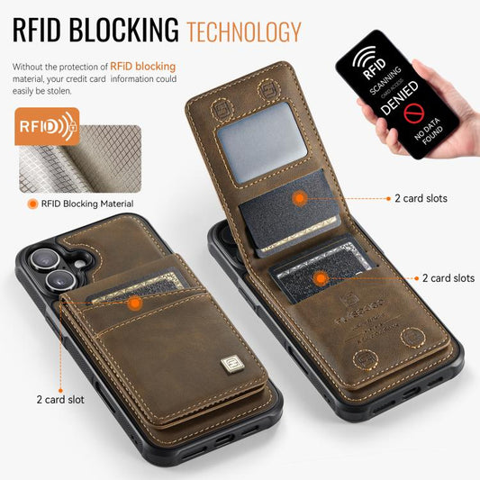For iPhone 16 AutSpace A12 MagSafe Magnetic RFID Card Bag Phone Case(Coffee) by AutSpace