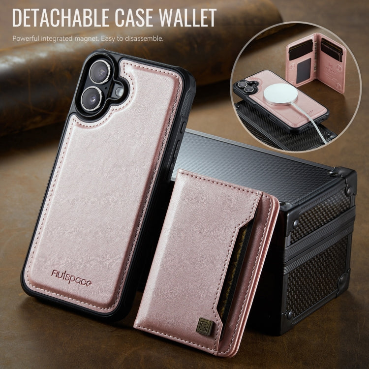 For iPhone 16 Plus AutSpace A13 MagSafe Magnetic RFID Flip Card Bag Phone Case(Rose Gold) by AutSpace