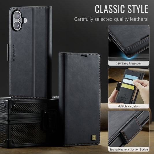 For iPhone 16 AutSpace A11 Side Buckle MagSafe Magnetic RFID Phone Leather Case(Black) by AutSpace