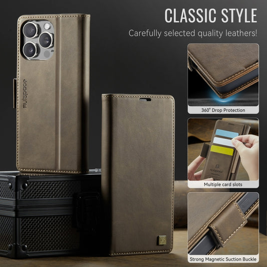 For iPhone 15 Pro Max AutSpace A11 Side Buckle MagSafe Magnetic RFID Phone Leather Case(Coffee) by AutSpace