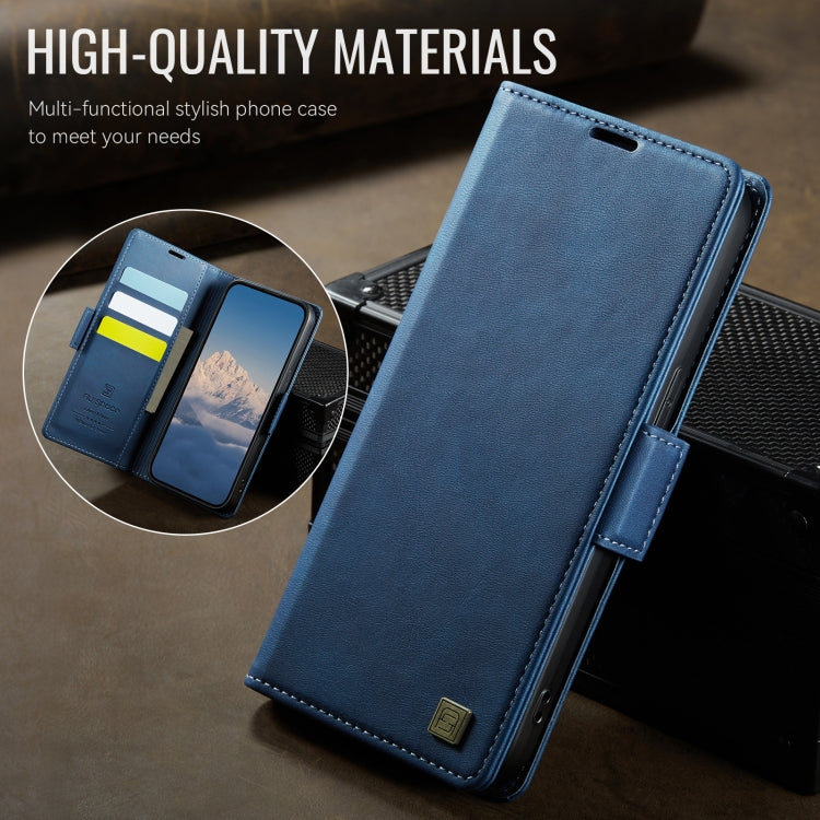 For iPhone 15 AutSpace A11 Side Buckle MagSafe Magnetic RFID Phone Leather Case(Blue) by AutSpace