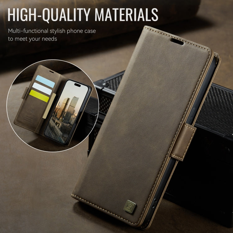 For iPhone 14 Pro Max AutSpace A11 Side Buckle MagSafe Magnetic RFID Phone Leather Case(Coffee) by AutSpace