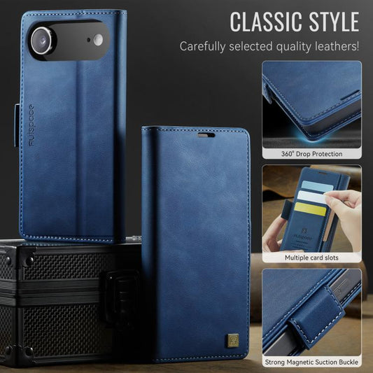 For iPhone Air AutSpace A11 Side Buckle MagSafe Magnetic RFID Phone Leather Case(Blue) by AutSpace