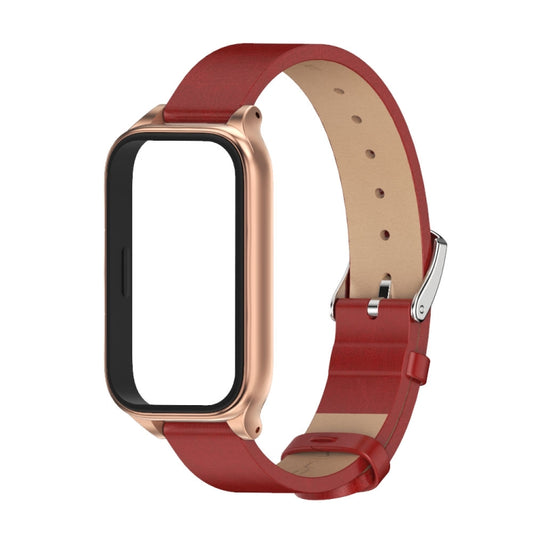 For Xiaomi Smart Band 9 Active / Redmi Band 3 Mijobs Metal Shell Microfiber PU Leather Watch Band(Red Rose Gold) by MIJOBS