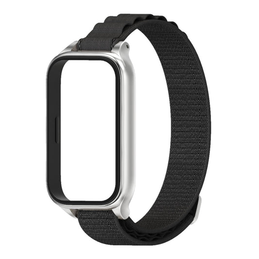 For Xiaomi Smart Band 9 Active / Redmi Band 3 Mijobs Metal Shell Nylon Watch Band(Black Silver) by MIJOBS