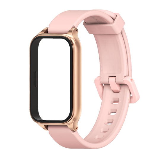 For Xiaomi Smart Band 9 Active / Redmi Band 3 Mijobs Metal Shell Silicone Watch Band(Pink Rose Gold) by MIJOBS