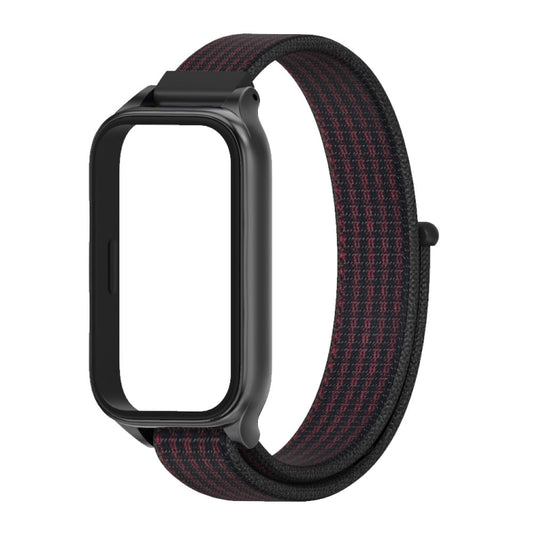 For Xiaomi Smart Band 9 Active / Redmi Band 3 Mijobs Metal Shell Nylon Loop Watch Band(Black Red) by MIJOBS