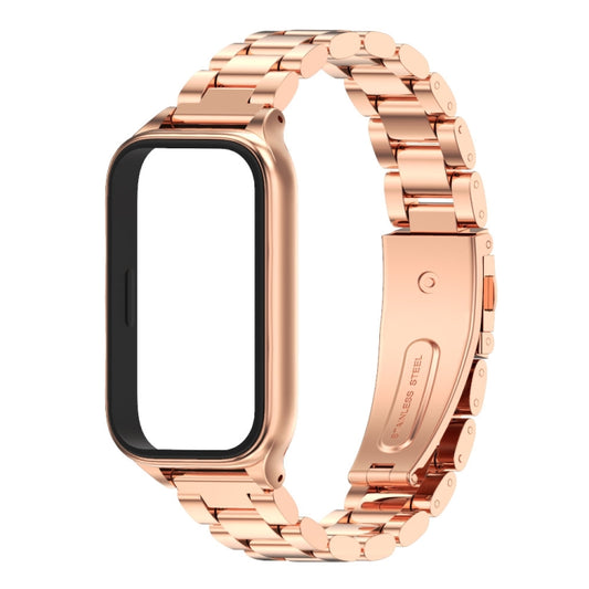 For Xiaomi Smart Band 9 Active / Redmi Band 3 Mijobs Metal Shell Three-Bead Stainless Steel Watch Band(Rose Gold) by MIJOBS