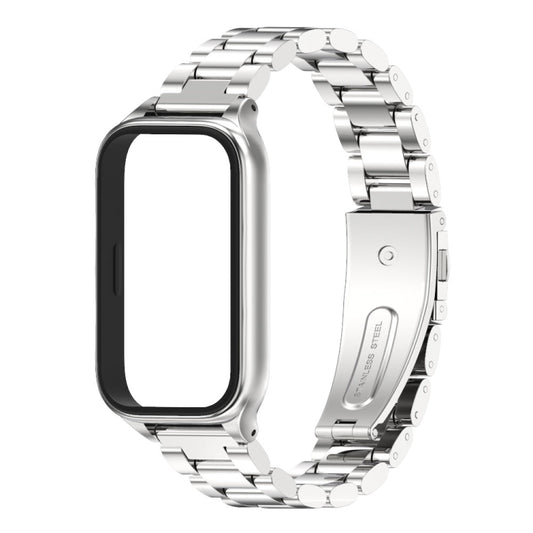 For Xiaomi Smart Band 9 Active / Redmi Band 3 Mijobs Metal Shell Three-Bead Stainless Steel Watch Band(Silver) by MIJOBS