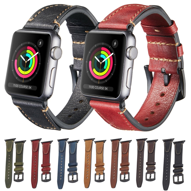 For Apple Watch 42mm / 41mm / 40mm / 38mm U-shape Genuine Leather Watch Band(Red Brown) by bashfashion