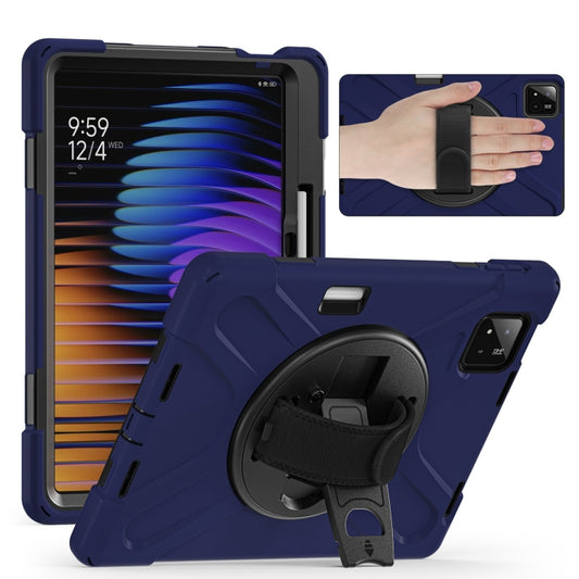 For Xiaomi Pad 7 / 7 Pro Rotatable Holder Silicone Hybrid PC Tablet Case with Shoulder Strap(Navy Blue) by bashfashion