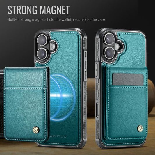 For iPhone 16 JEEHOOD J06 British Style RFID MagSafe Card Bag PU Phone Case(Green) by JEEHOOD
