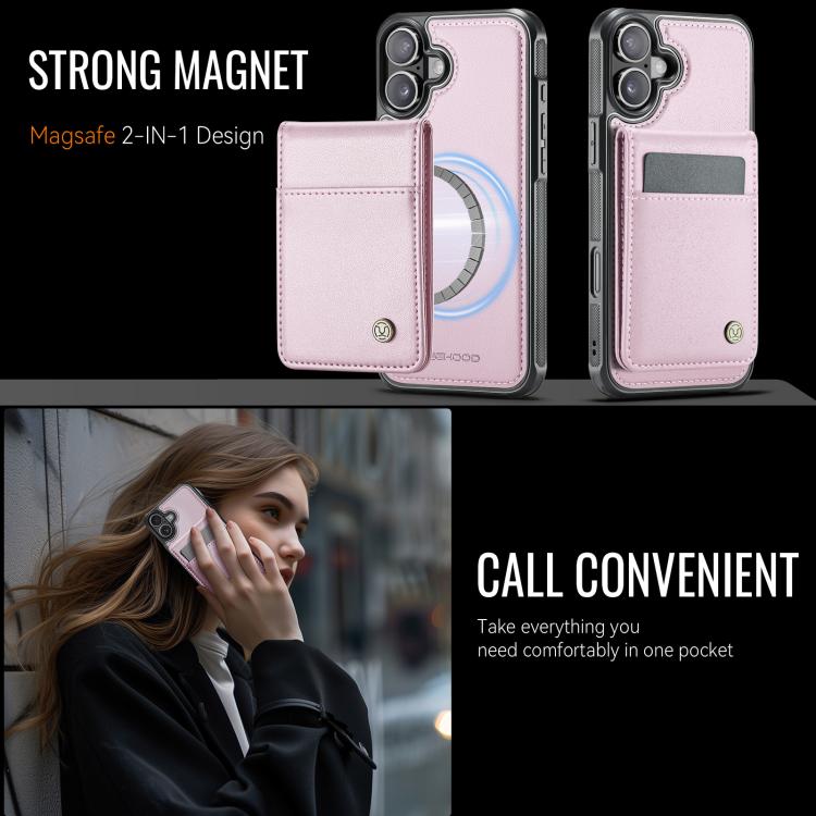 For iPhone 16 JEEHOOD J06 British Style RFID MagSafe Card Bag PU Phone Case(Pink) by JEEHOOD