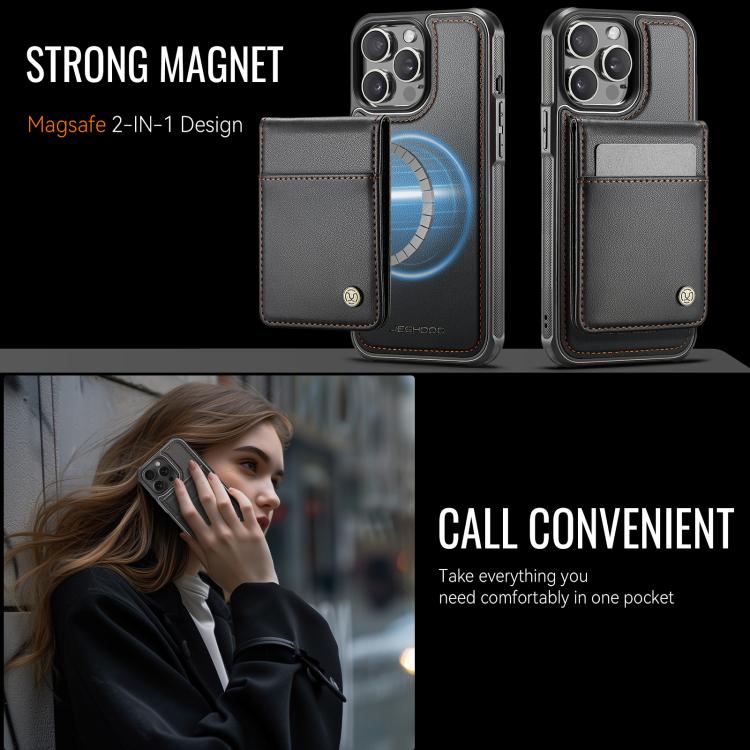 For iPhone 14 Pro Max JEEHOOD J06 British Style RFID MagSafe Card Bag PU Phone Case(Black) by JEEHOOD