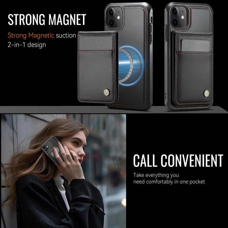 For iPhone 12 / 12 Pro JEEHOOD J06 British Style RFID MagSafe Card Bag PU Phone Case(Black) by JEEHOOD