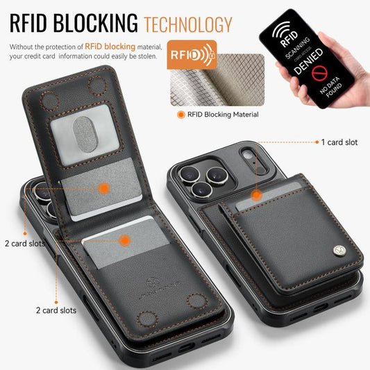 For iPhone 17 Pro JEEHOOD J06 British Style RFID MagSafe Card Bag PU Phone Case(Black) by JEEHOOD