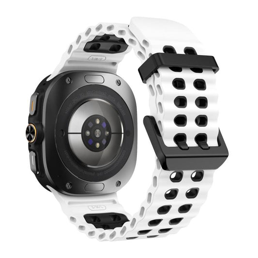For Samsung Galaxy Watch Ultra 47mm / Ultra 2025 Ocean Two Color Dual-Row Hole Silicone Watch Band(White Black) by bashfashion