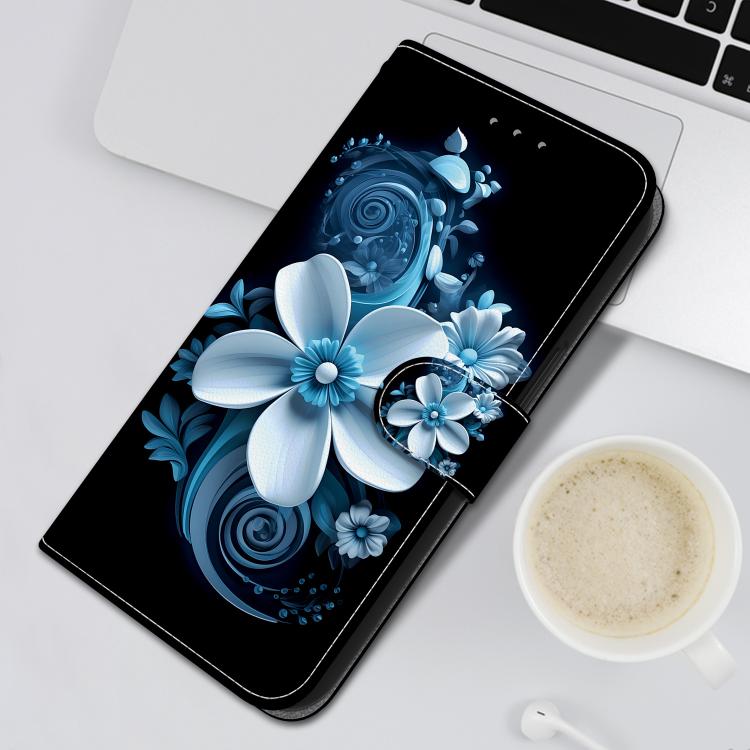 For iPhone 16e Crystal Texture Colored Drawing Leather Phone Case(Black Orchid) by bashfashion