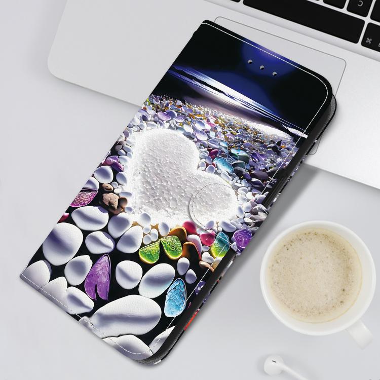 For iPhone 16e Crystal Texture Colored Drawing Leather Phone Case(Heart Shaped) by bashfashion