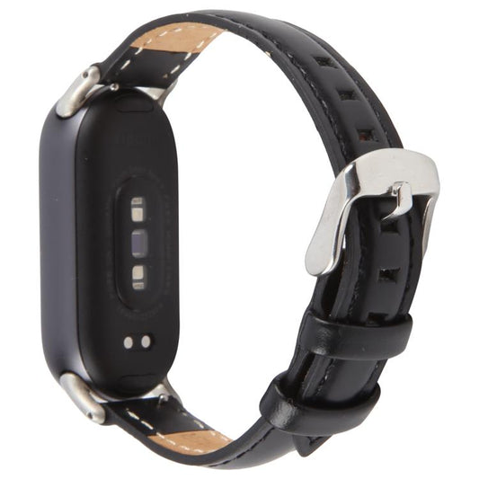 For Xiaomi Smart Band 9 / 8 Silver Metal Connector Genuine Leather Watch Band(Black) by bashfashion