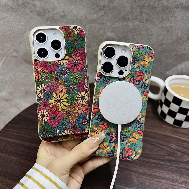 For iPhone 14 Pro Denior D24 Paint MagSafe Card Slot Phone Case(Blue Butterflies) by Denior