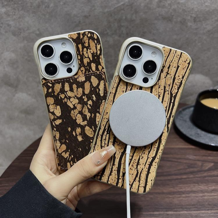 For iPhone 16 Pro Denior D24 Paint MagSafe Card Slot Phone Case(Yellow Wood Grain) by Denior