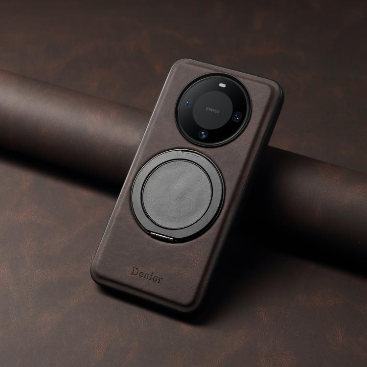 For Huawei Mate 60 Denior A14 Skin Feel Rotating Holder MagSafe Phone Case(Brown) by Denior