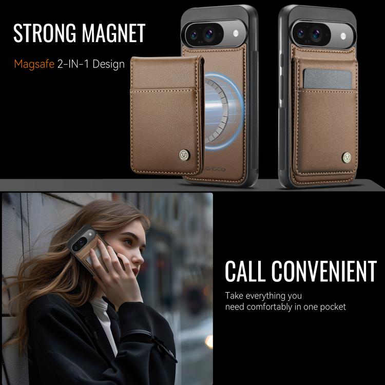 For Google Pixel 9 / 9 Pro JEEHOOD J06 British Style RFID MagSafe Card Bag PU Phone Case(Brown) by JEEHOOD