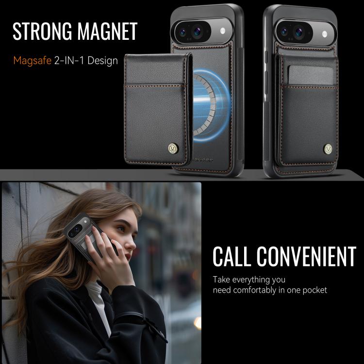 For Google Pixel 9 / 9 Pro JEEHOOD J06 British Style RFID MagSafe Card Bag PU Phone Case(Black) by JEEHOOD