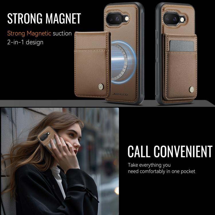 For Google Pixel 9a JEEHOOD J06 British Style RFID MagSafe Card Bag PU Phone Case(Brown) by JEEHOOD