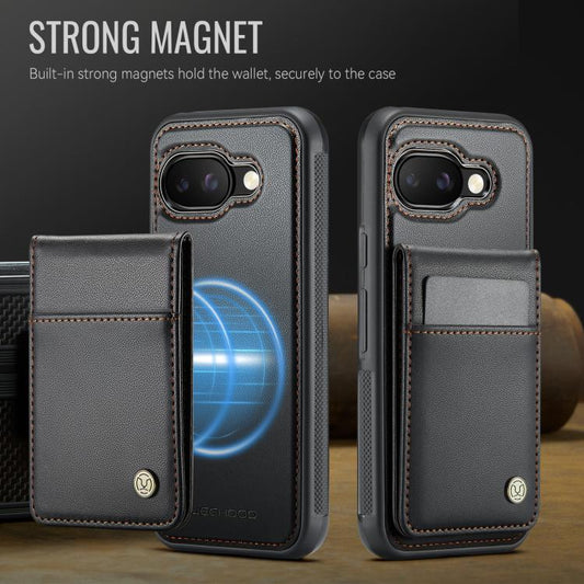 For Google Pixel 9a JEEHOOD J06 British Style RFID MagSafe Card Bag PU Phone Case(Black) by JEEHOOD