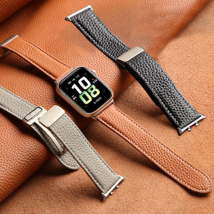 For Honor Watch 5 Litchi Texture Magnetic Folding Buckle Leather Watch Band(Green) by bashfashion