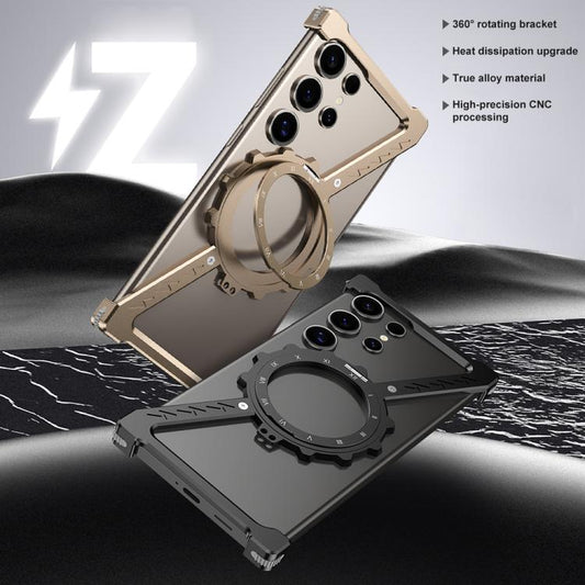 For Samsung Galaxy S24 Ultra 5G Z-shaped Frameless Metal 360 Holder MagSafe Phone Case(Black) by bashfashion